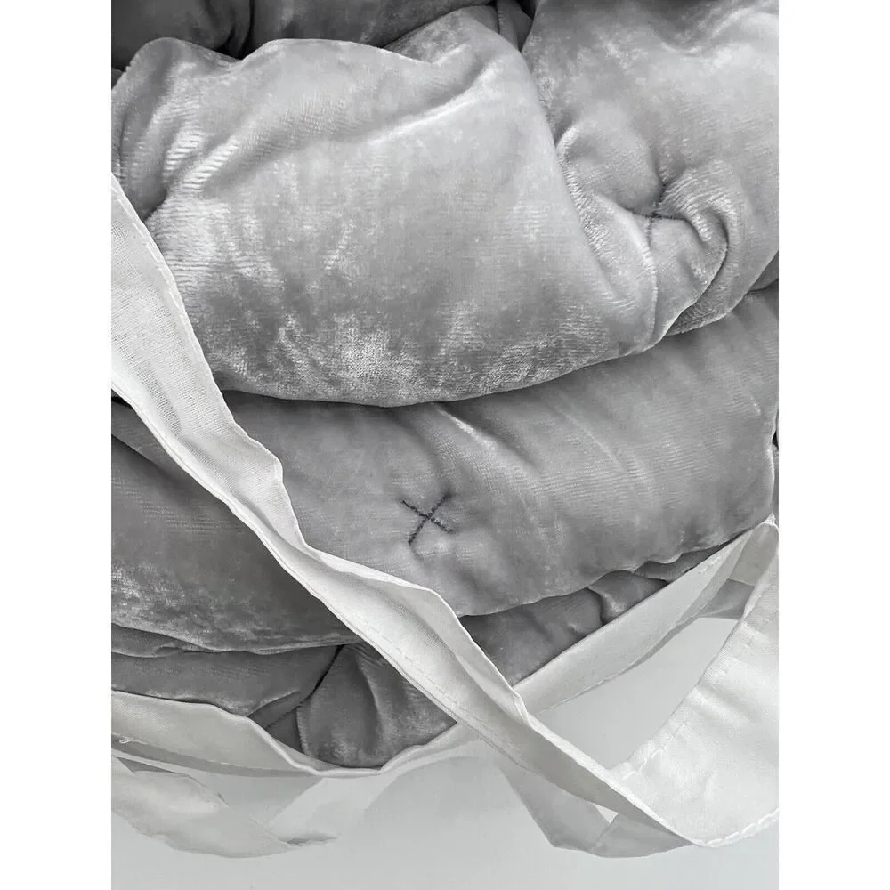 Anthropologie Velvet Emery Quilt Queen Size Embroidered Silver